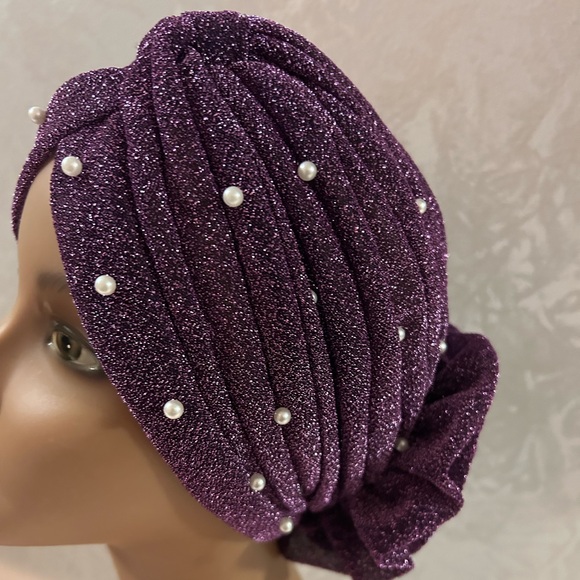 Purple knit turban head scarf - Picture 2 of 4
